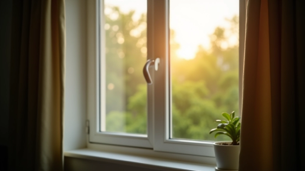 Fenêtre ouverte d'une chambre montrant une vue sur les arbres avec vapeur ou buée sur les carreaux