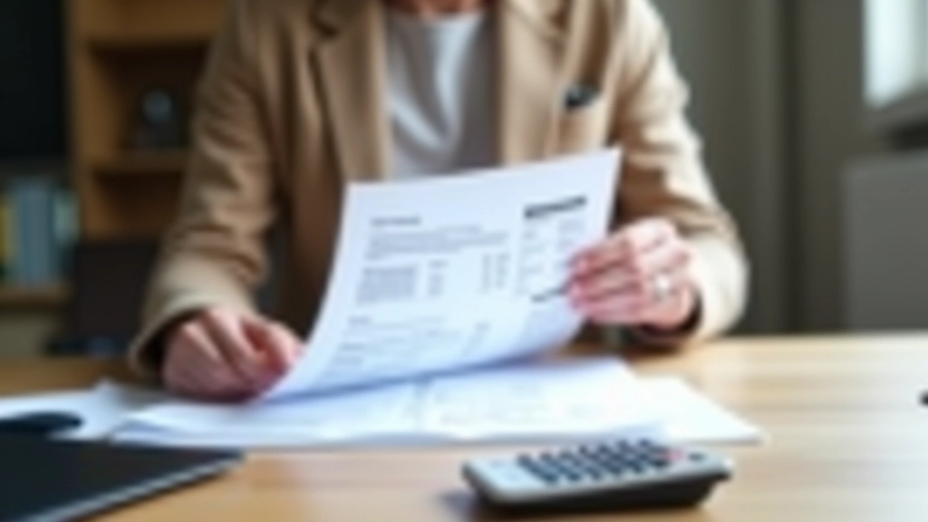 Personne examinant sa facture énergétique à un bureau avec calculatrice